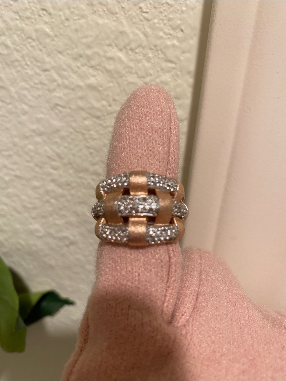 Vintage Milor Italy 925 Sterling Silver/ Rose gold Basketweave pave ring